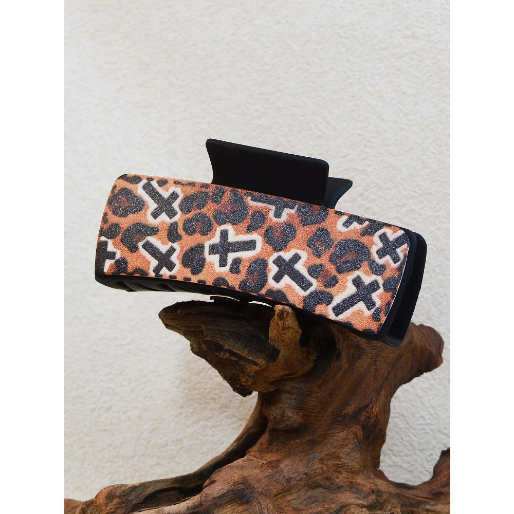 Wholesale Western Style Retro Leopard Print Cross Cow Print Plastic Hair Clip Shark Clip